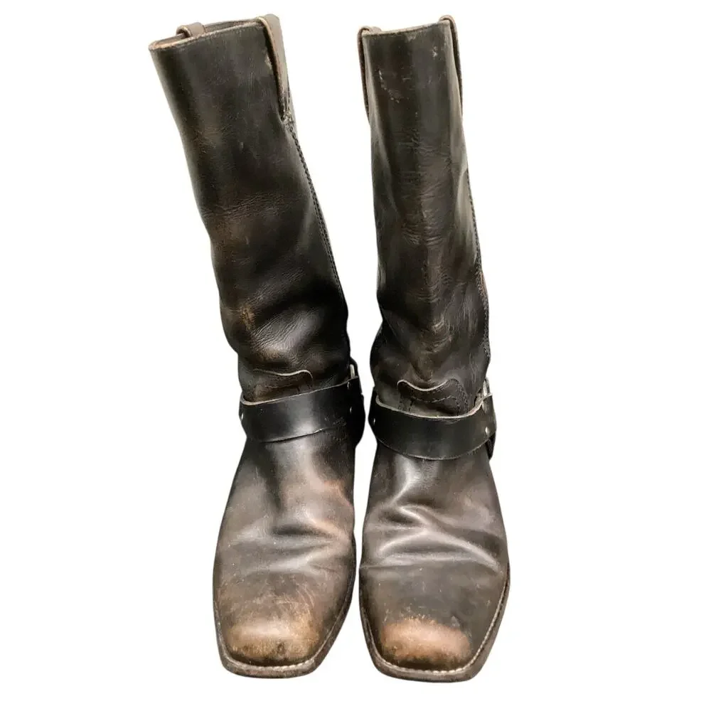 Vintage FryeBoots Women’s Size7.5 Leather Harness Studded Boots Distressed Brown